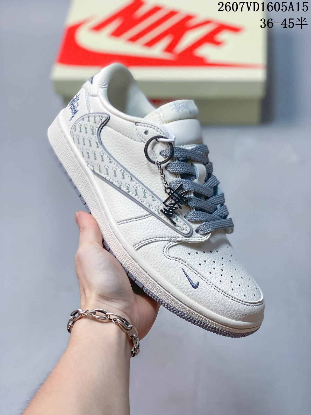 Nike SB Dunk Low LV-Print Sneakers in White Gray - product image from the listing.