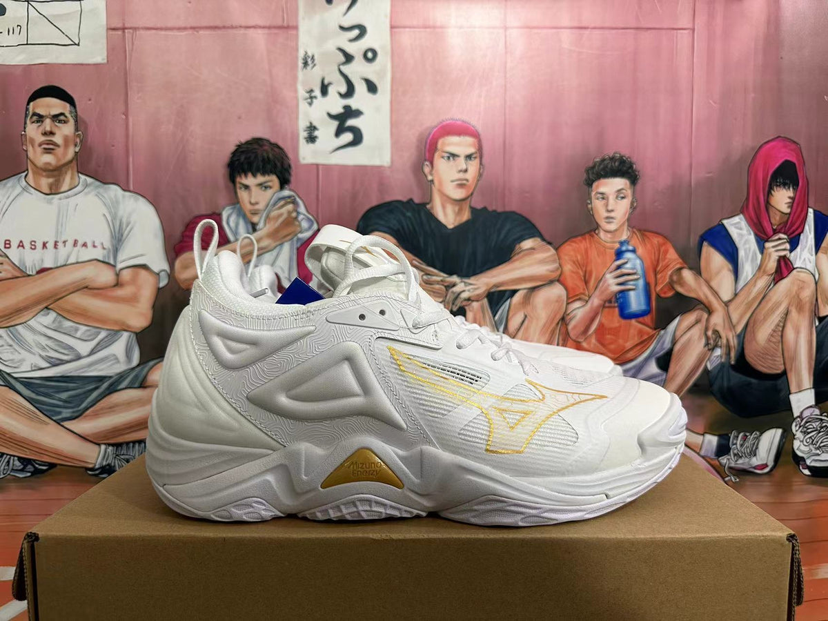 Mizuno Wave Momentum 3 Volleyball Shoes in White Gold - product image from the listing.