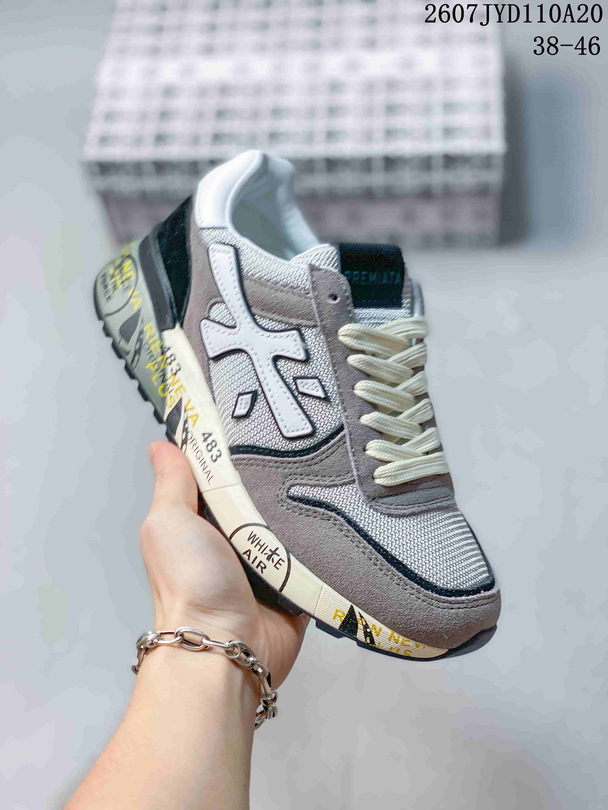 Premiata 2607 JYD110A20 Grey White Retro Trainers - product image from the listing.