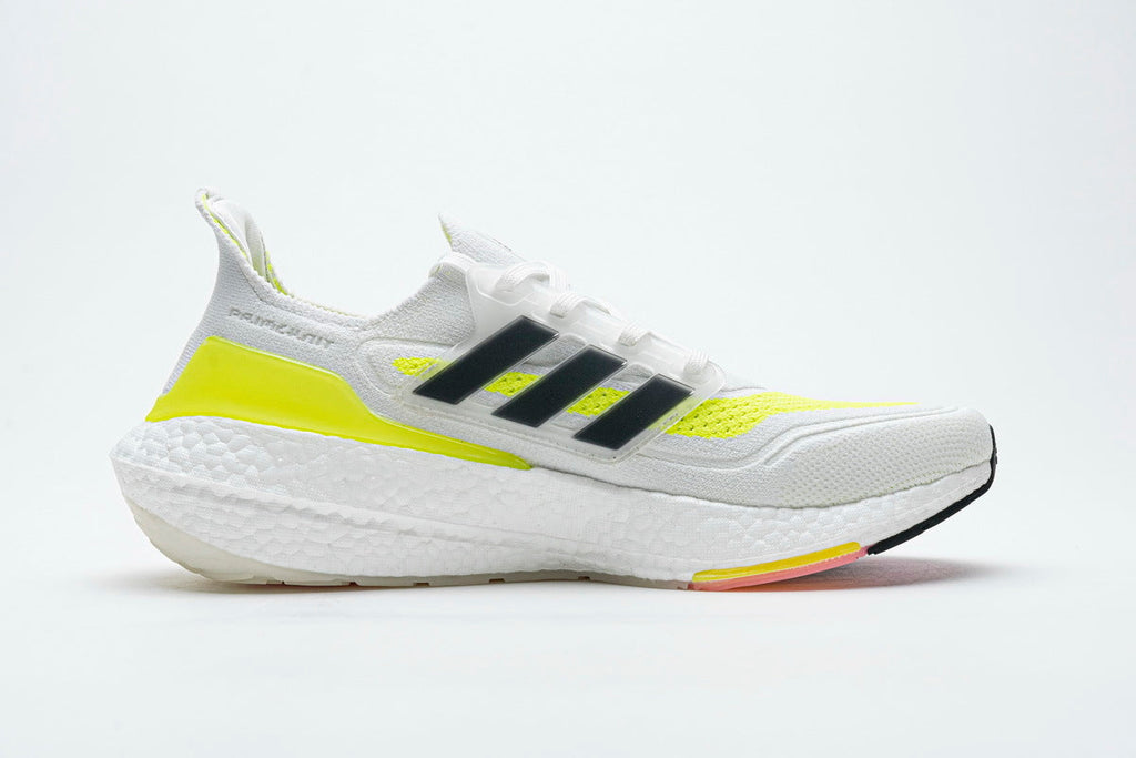 Adidas Ultraboost 21 Running Shoes FY0377 in White Yellow - product image from the listing.
