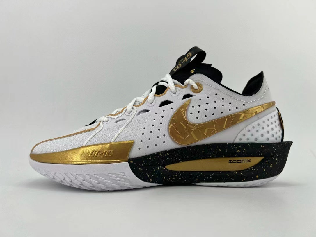 Nike GT Cut 3 Basketball Shoes in White and Gold HF5702-170 - product image from the listing.