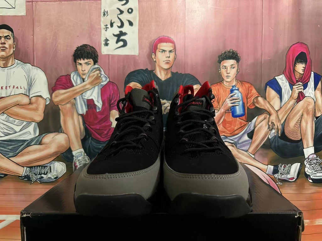 Jordan 9 High-Top Basketball Sneakers in Black Grey Red - product image from the listing.