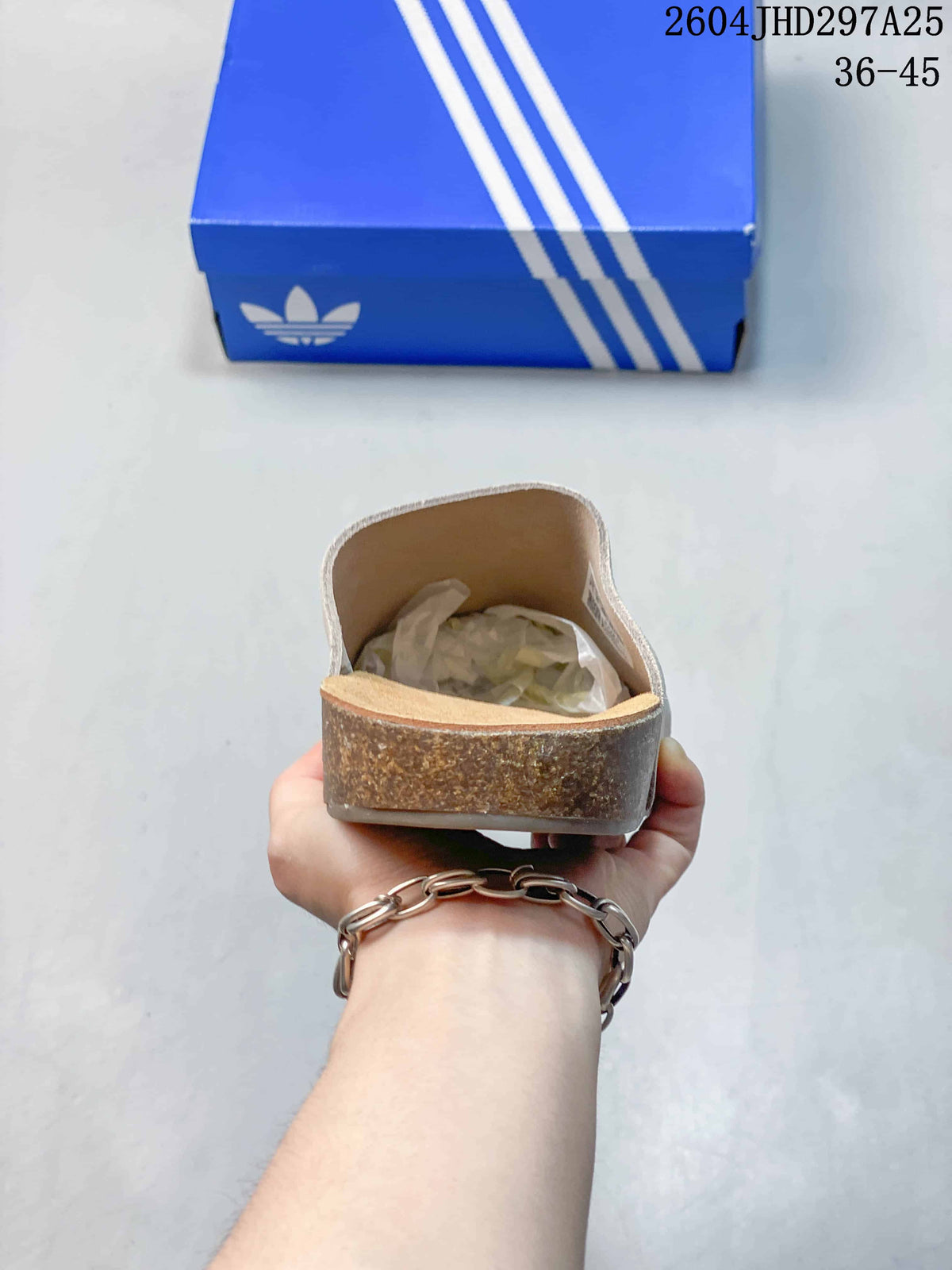 adidas Adimule Suede-Textured Mule Slides in Beige IH690 - product image from the listing.