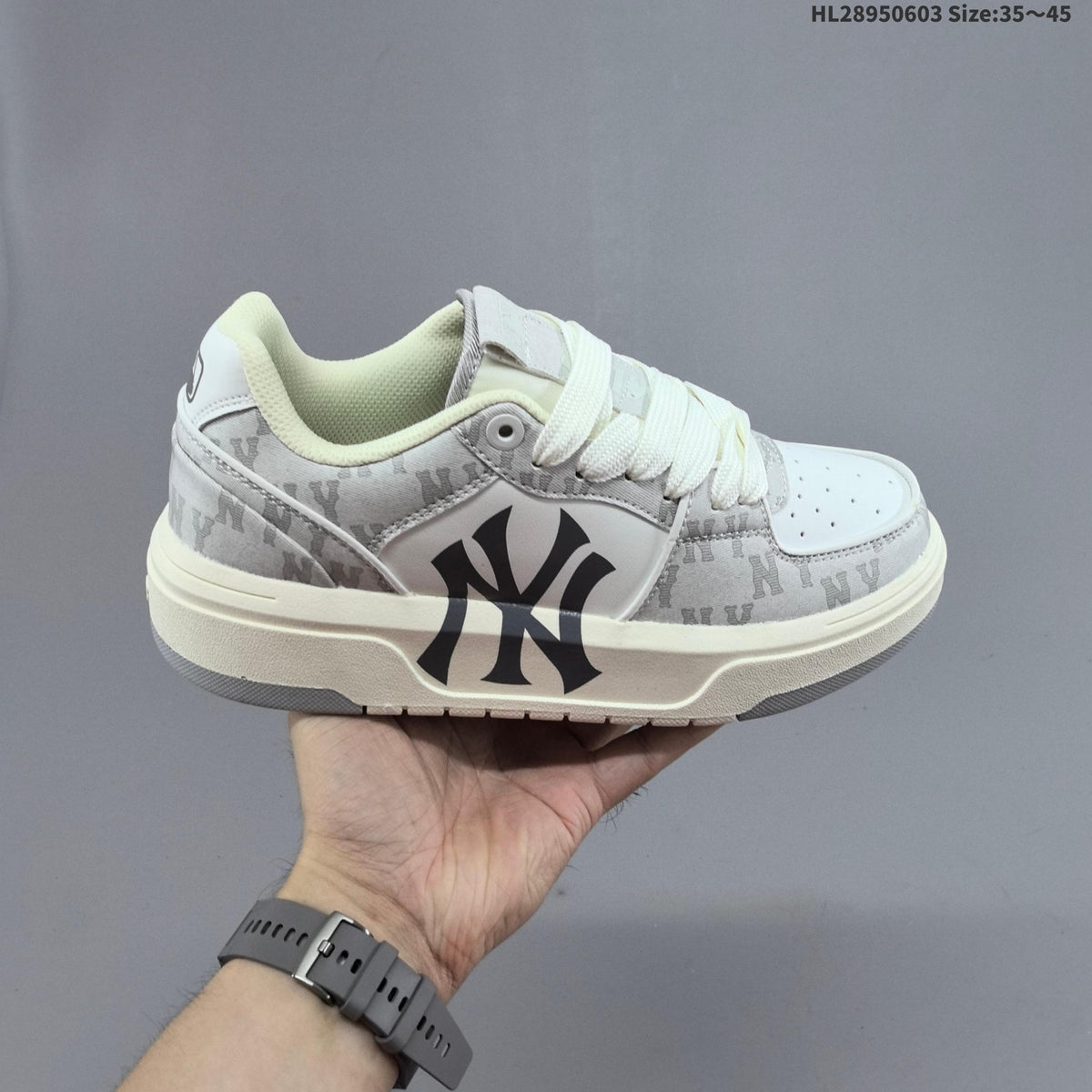 MLB New York Yankees Platform Sneakers, in White and Gray - product image from the listing.