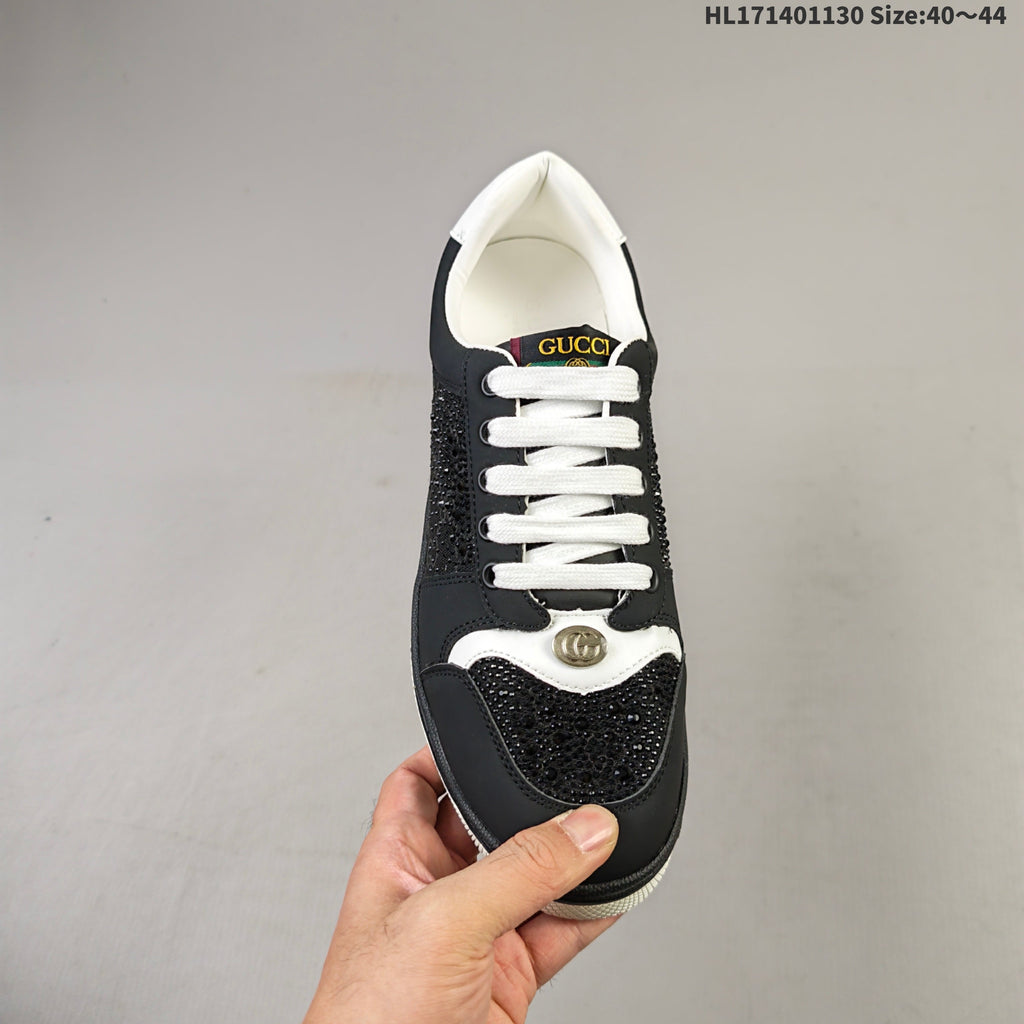 Gucci Screener Distressed Low-Top Sneakers in Black and White HL171401130 - product image from the listing.