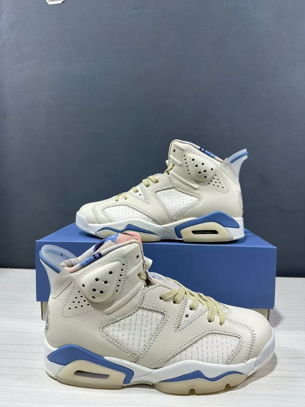 Air Jordan 6 Retro Sashiko Sneakers Cream Blue IR7255-110 - product image from the listing.