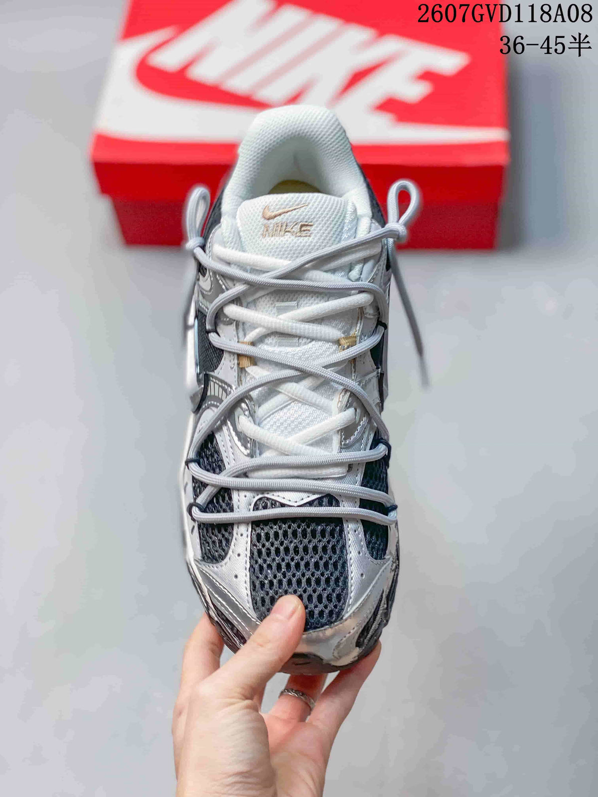 Nike V5 RNR Sneakers in White Silver Black - product image from the listing.