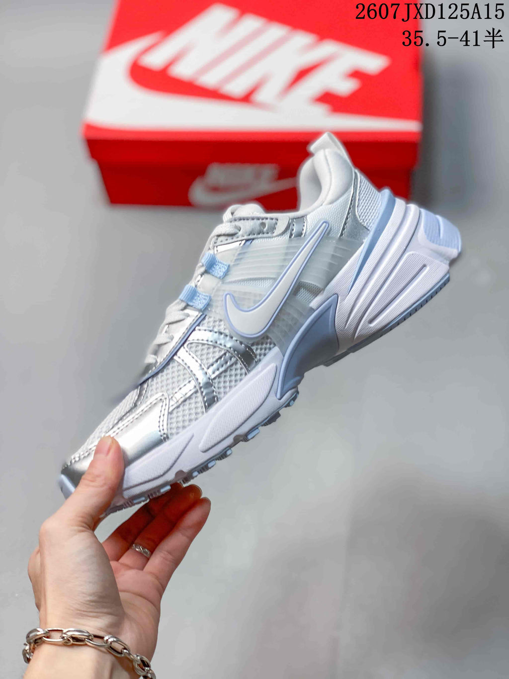 Women's Nike V2K Sneakers White Silver FD0736 - product image from the listing.