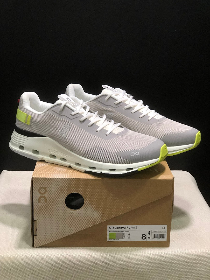 On Cloudnova Form 2 Sneakers, Grey and Fluorescent in Green - product image from the listing.