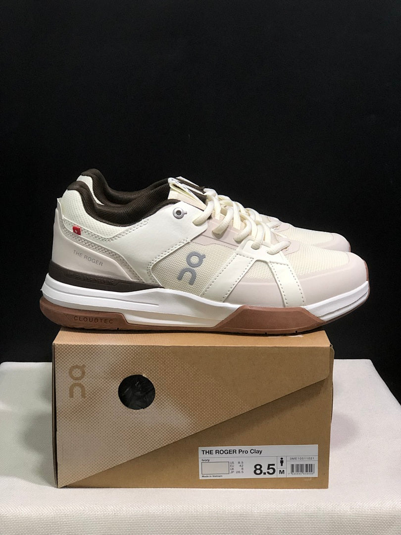 On THE ROGER Clubhouse Pro Tennis Shoes in White Brown - product image from the listing.