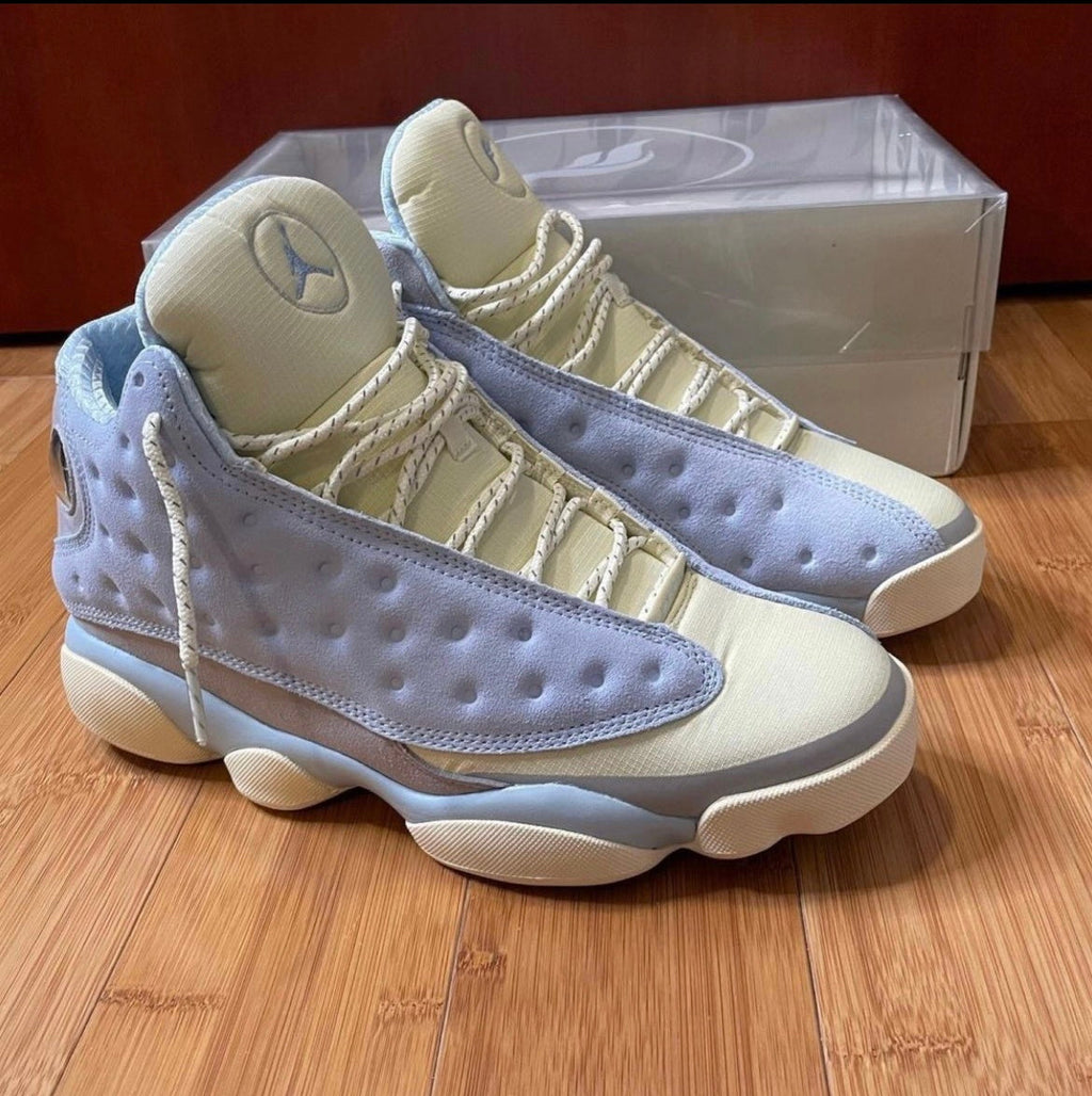 Blue and Cream Jordan 13 SoleFly DX5763-100 Sneakers - product image from the listing.