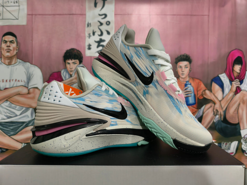 Nike Basketball Footwear in Gray Blue with Pink Accents - product image from the listing.