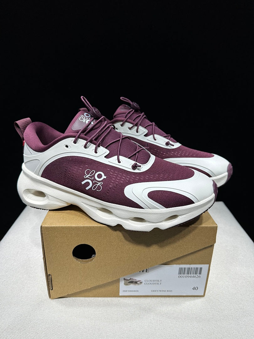 On x LOEWE Cloudventure 3.0 Sneakers, White and Wine in Red - product image from the listing.