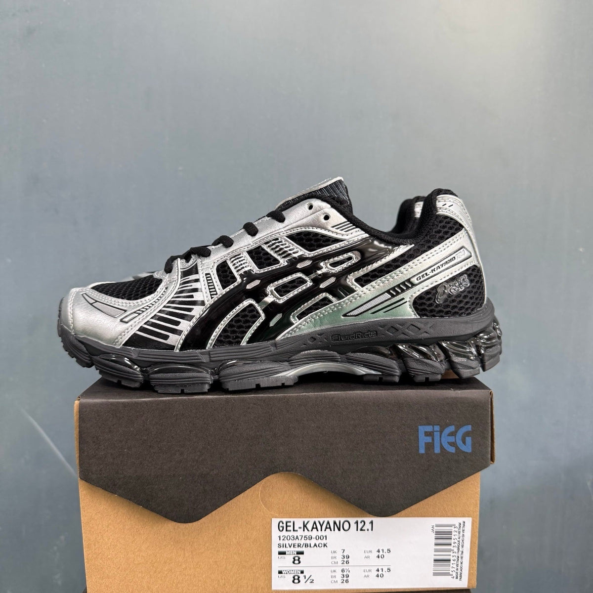 ASICS GEL-KAYANO 12.1 Sneakers in Silver Black 1203A759-001 - product image from the listing.