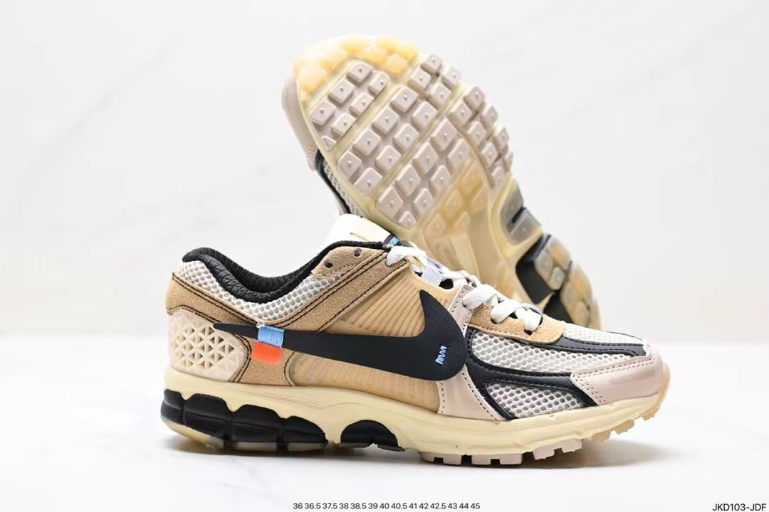 Tan and Black Nike Air Zoom Vomero 5 Running Shoes - product image from the listing.