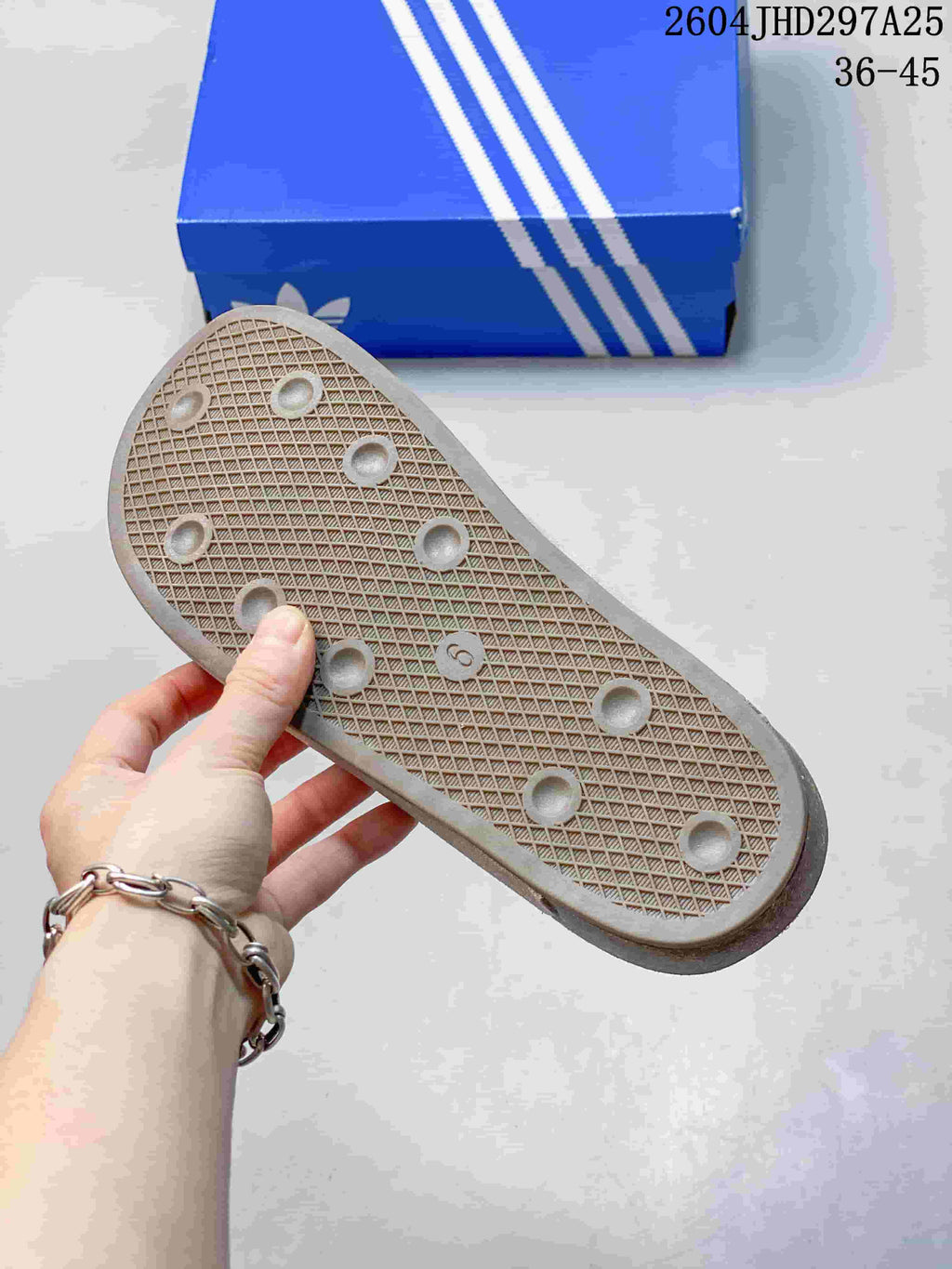 adidas Adimule Suede-Textured Mule Slides in Beige IH690 - product image from the listing.
