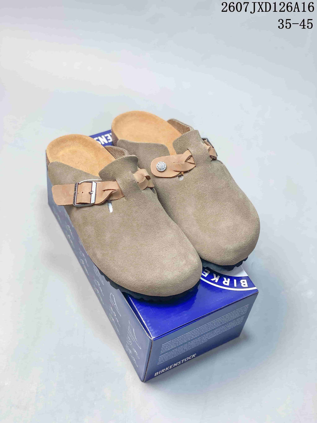 Birkenstock Boston Closed-Toe Mule in Taupe - product image from the listing.