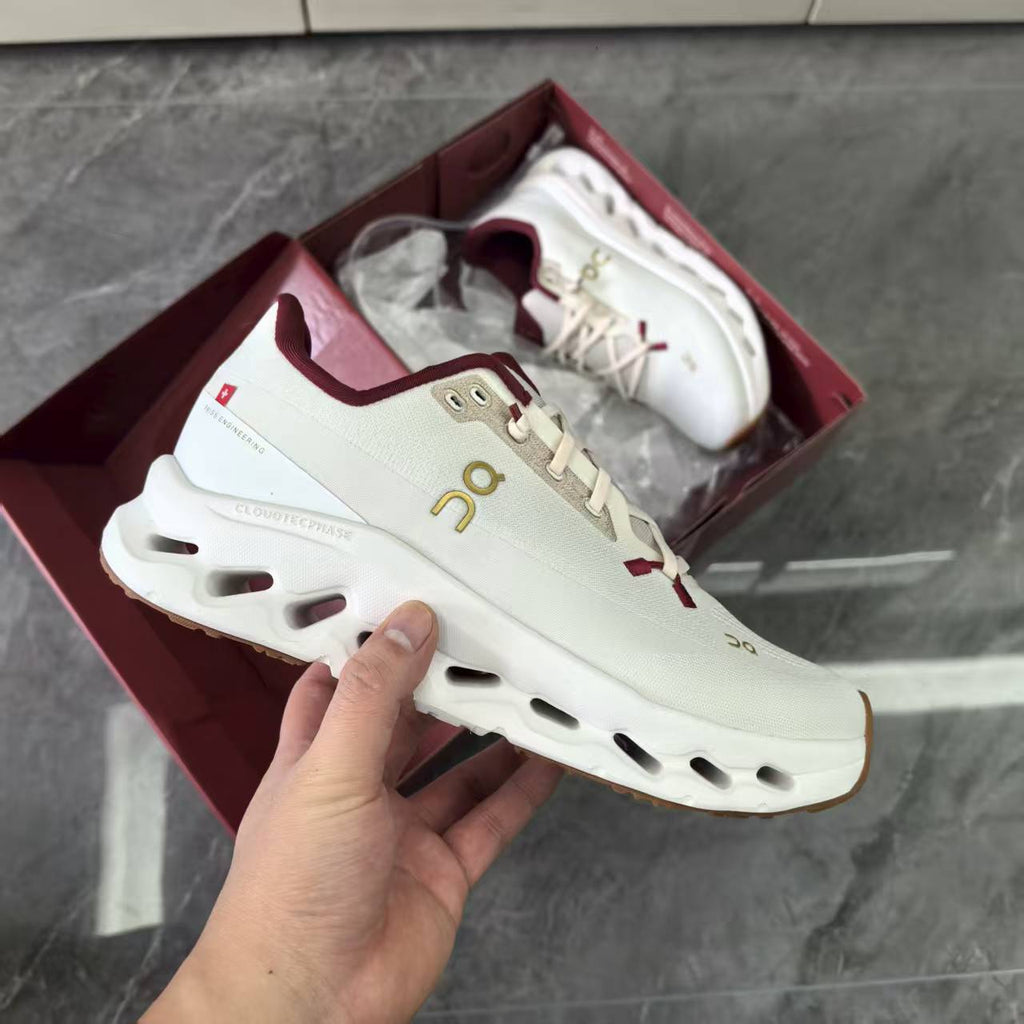 Ivory and Burgundy On Cloudmonster 2 Sneakers - product image from the listing.