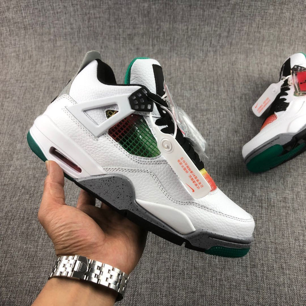 Air Jordan 4 Rasta White Green Sneakers - product image from the listing.