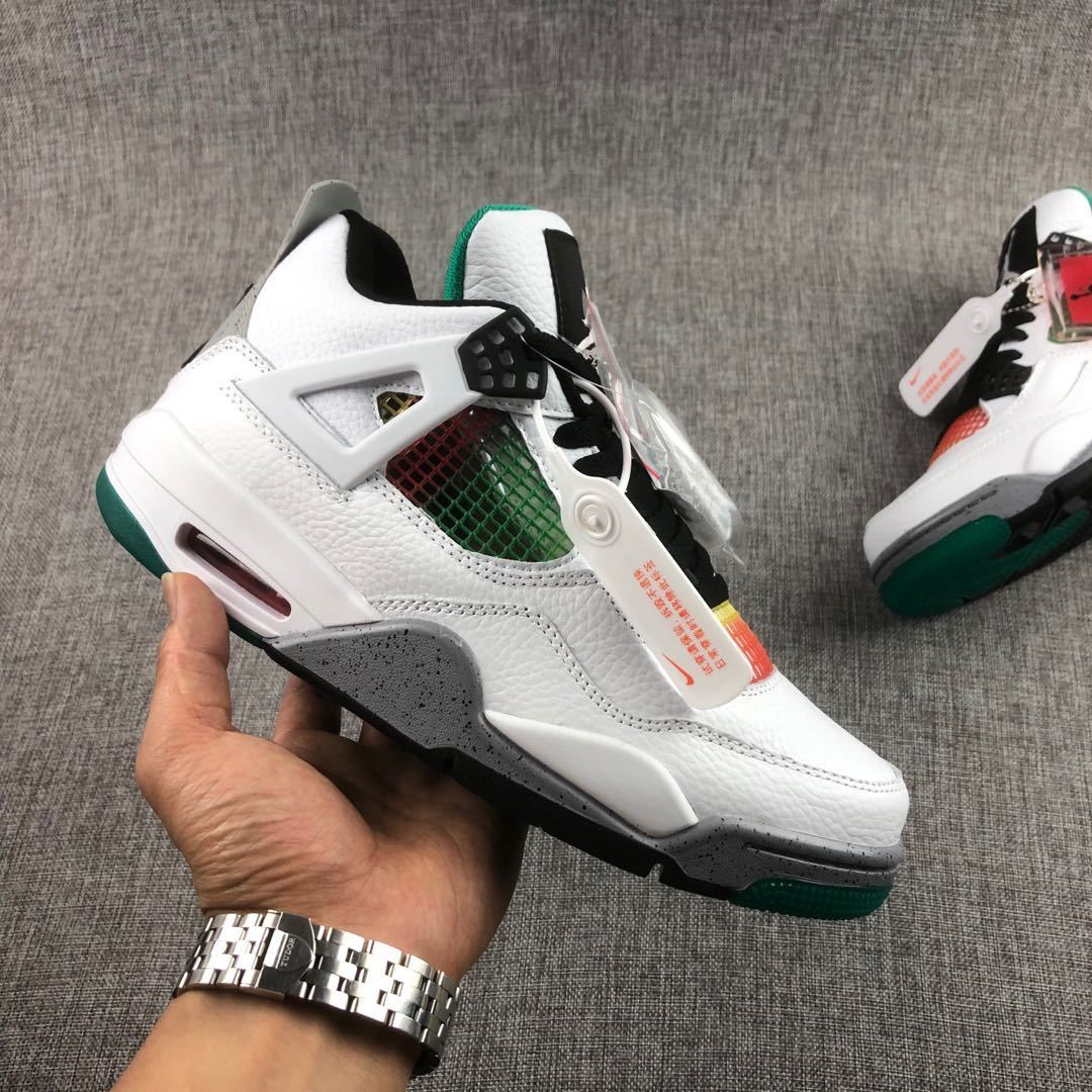 Air Jordan 4 Rasta White Green Sneakers - product image from the listing.