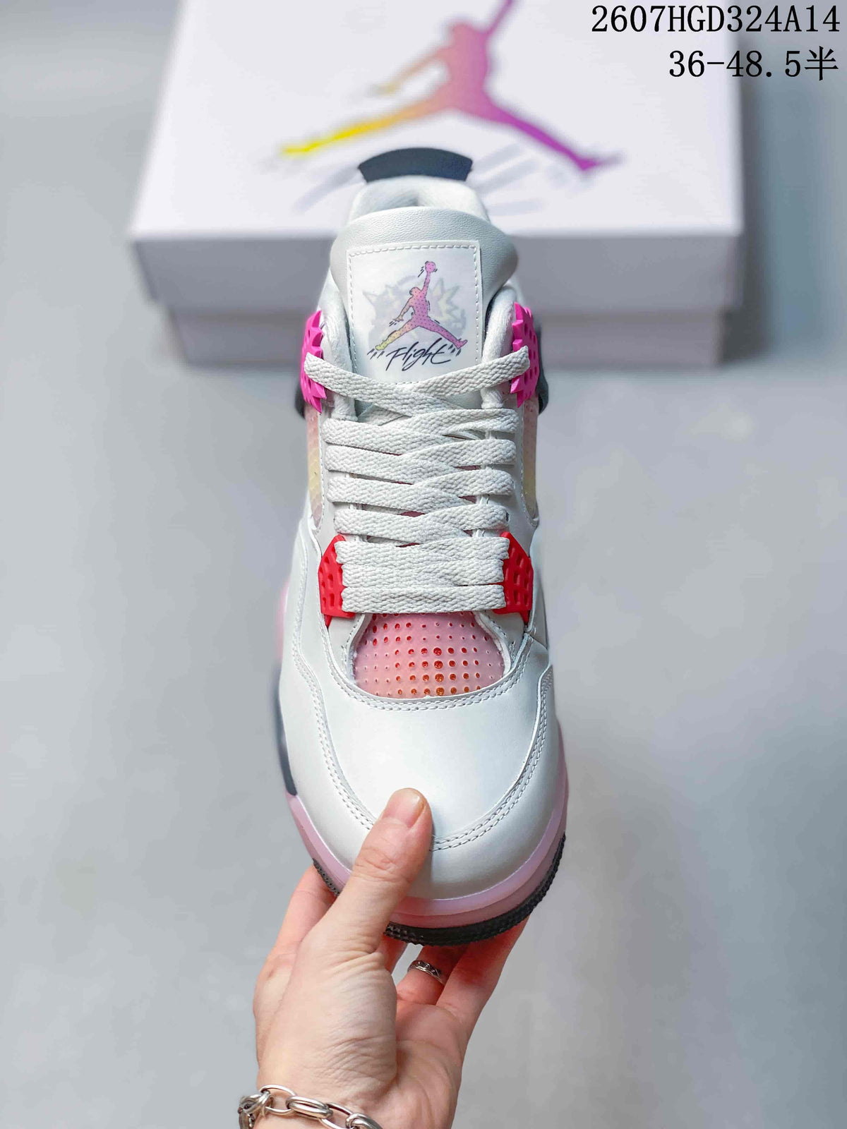 Air Jordan 4 Retro Comic White Black Pink Sneakers - product image from the listing.