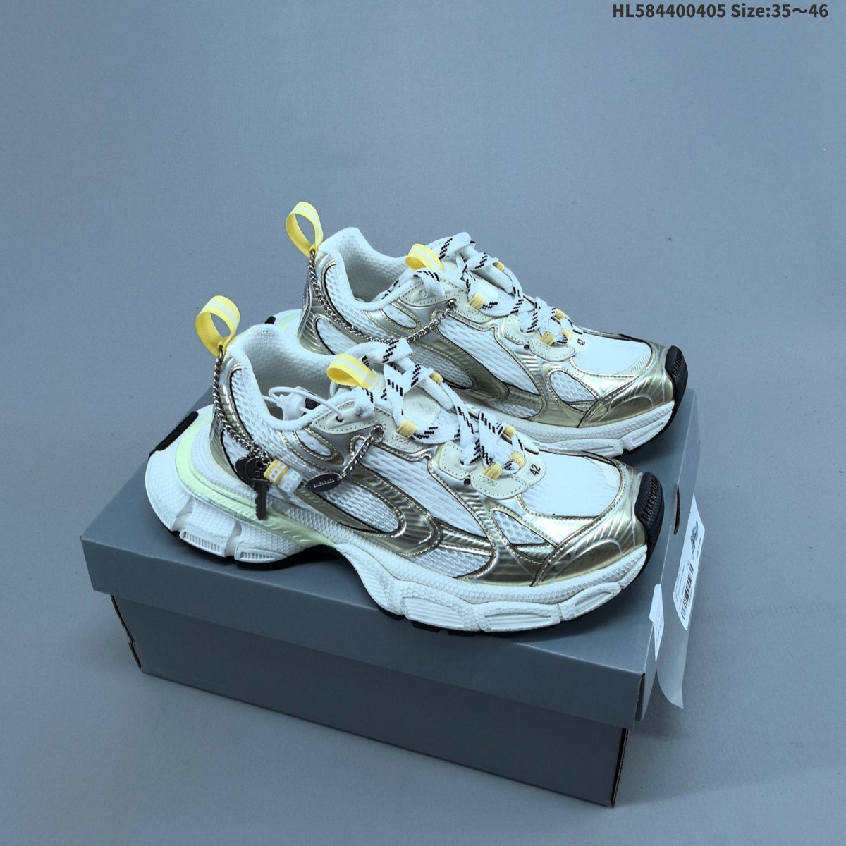 White and Metallic Gold Balenciaga Phantom Sneakers - product image from the listing.
