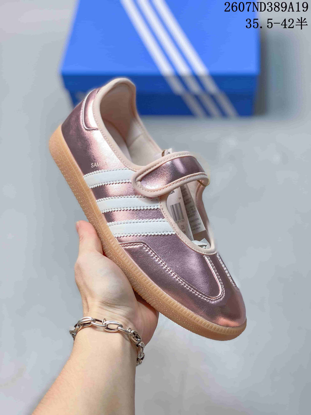 adidas Samba Jane Mary Jane Sneakers in Metallic Pink - product image from the listing.