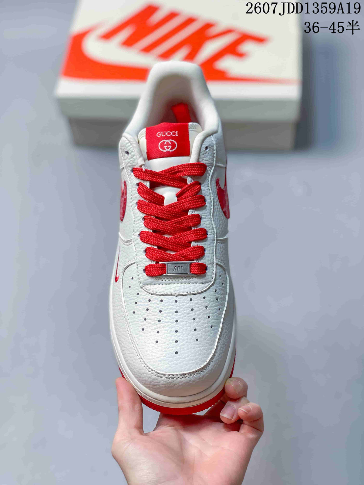 Nike Air Force 1 Low Sneakers in White Red 2607JDD1359A19 - product image from the listing.