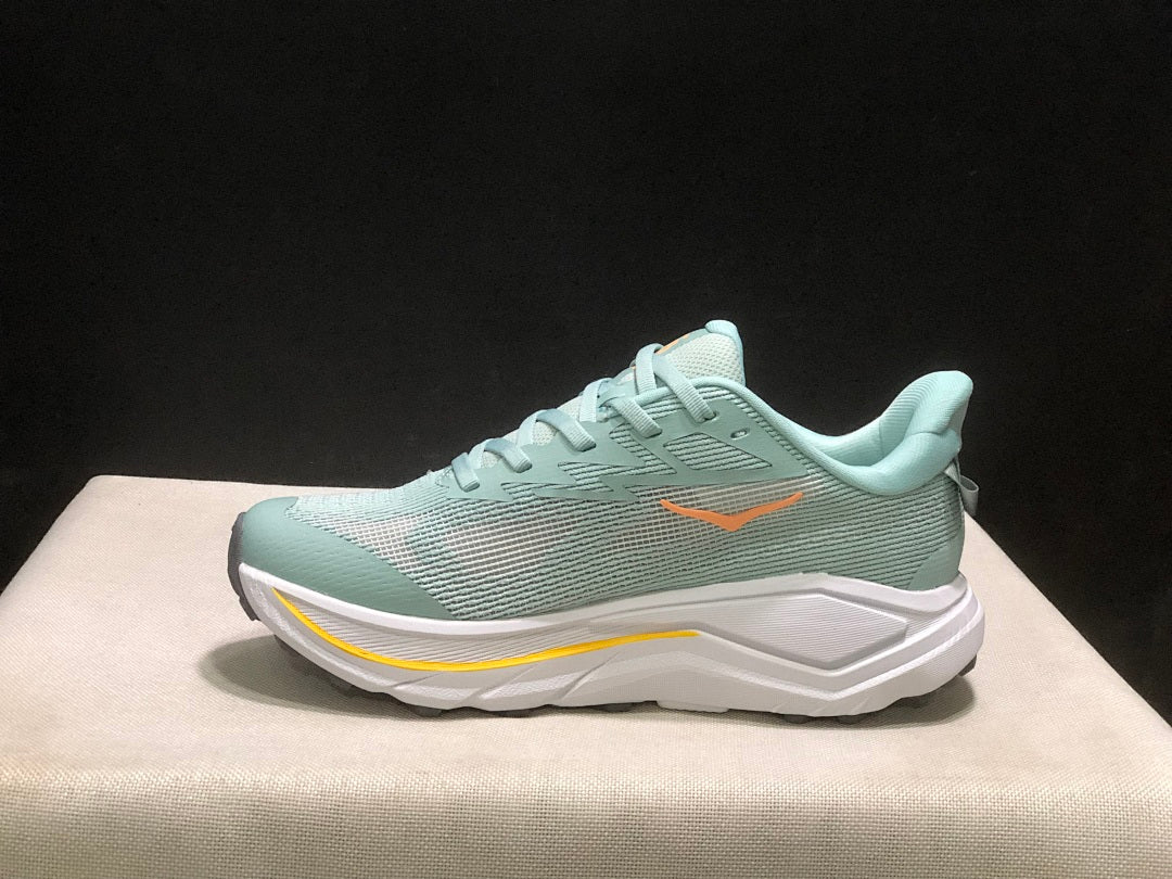 HOKA Challenger 8 Trail Running Shoes, Sage and in Coral - product image from the listing.