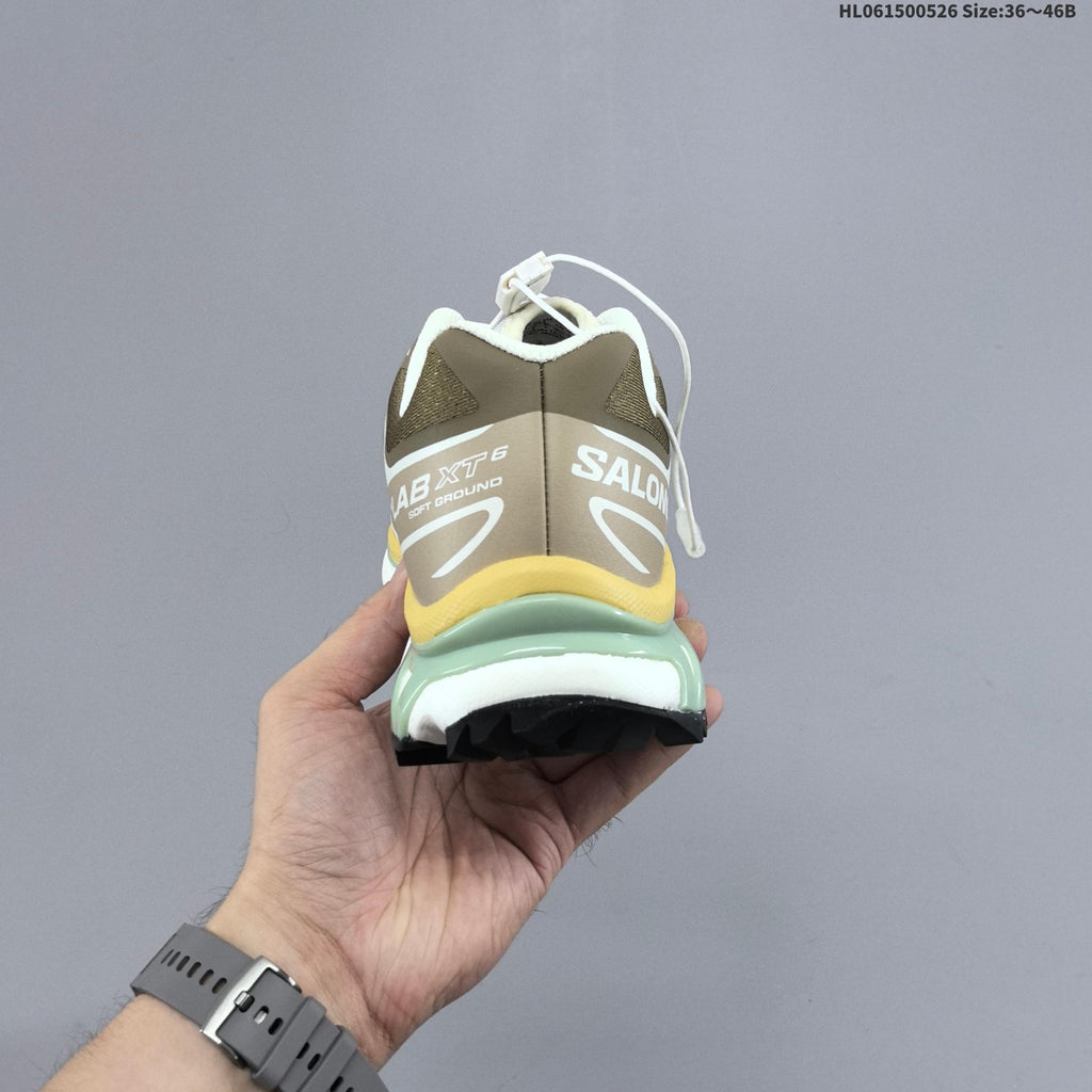 Olive and Beige Salomon XT-6 Trail Running Shoes - product image from the listing.