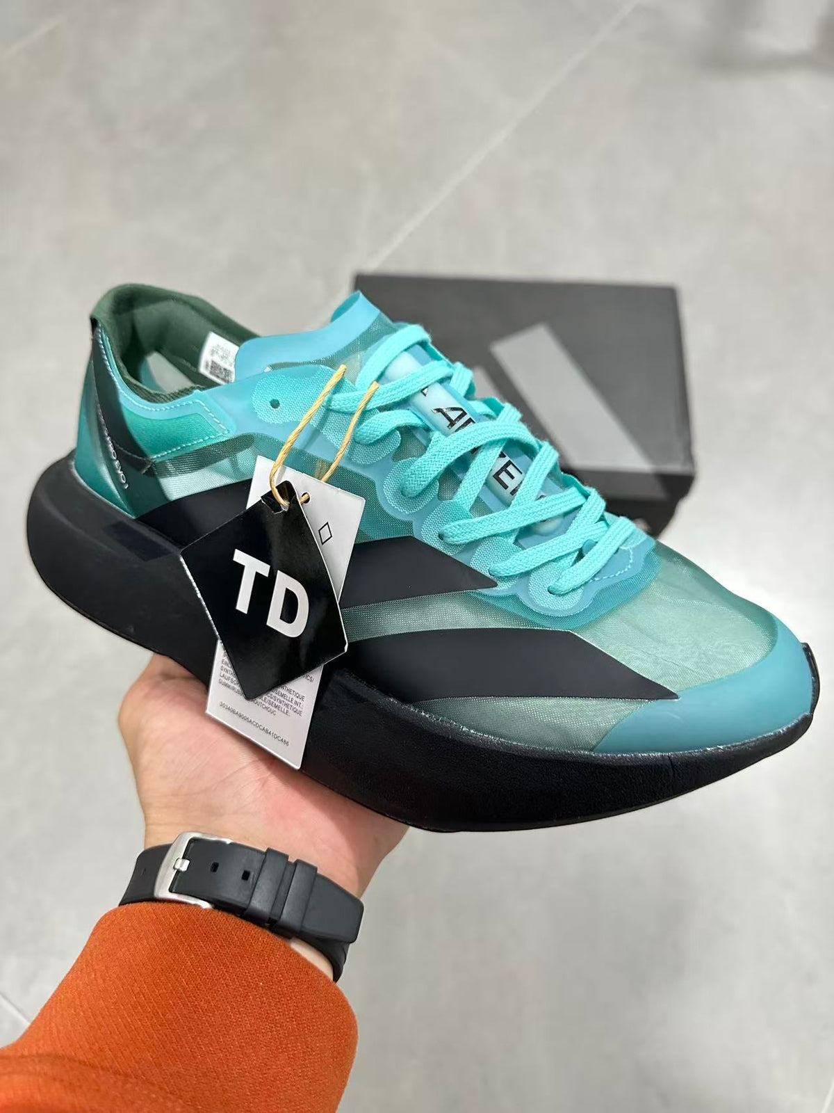 Nike Air Max Scorpion Flyknit Sneakers, in Turquoise and Black IH5588 - product image from the listing.