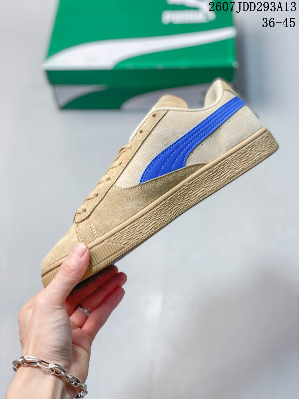 PUMA BMW MMS Suede XL Sneakers in Tan and Blue 2607JDD293A13 - product image from the listing.