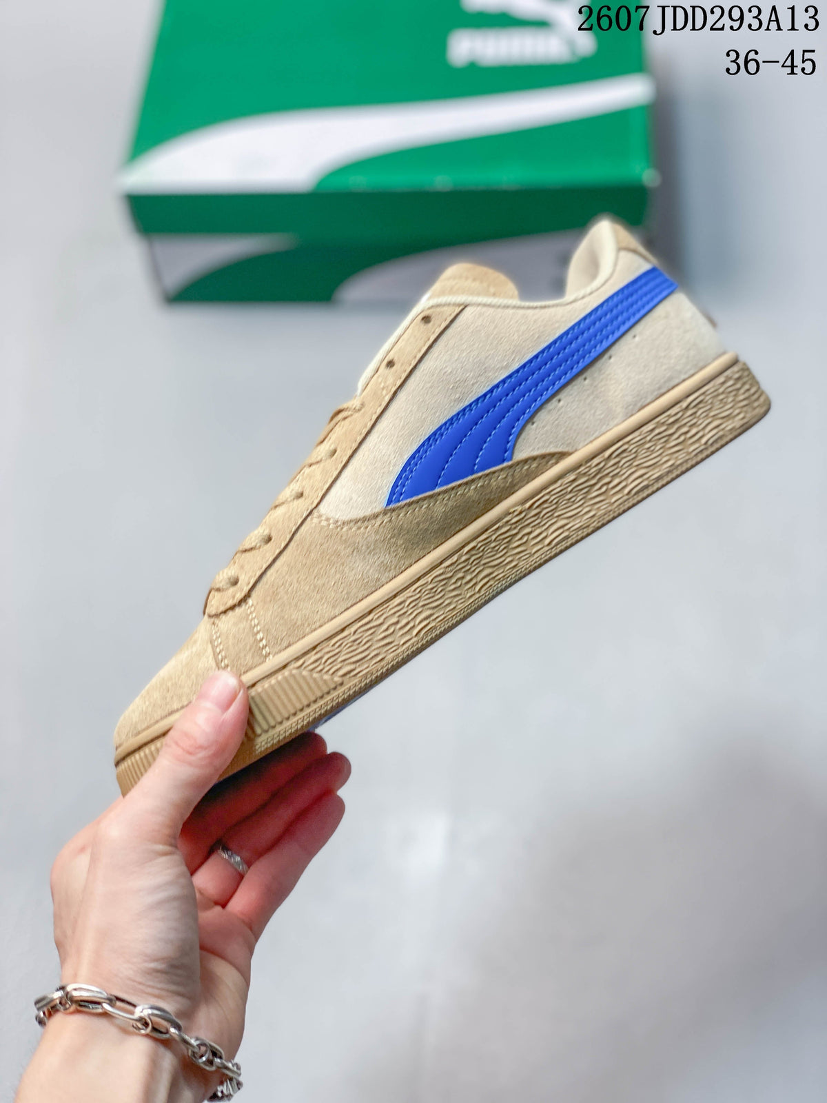 PUMA BMW MMS Suede XL Sneakers in Tan and Blue 2607JDD293A13 - product image from the listing.