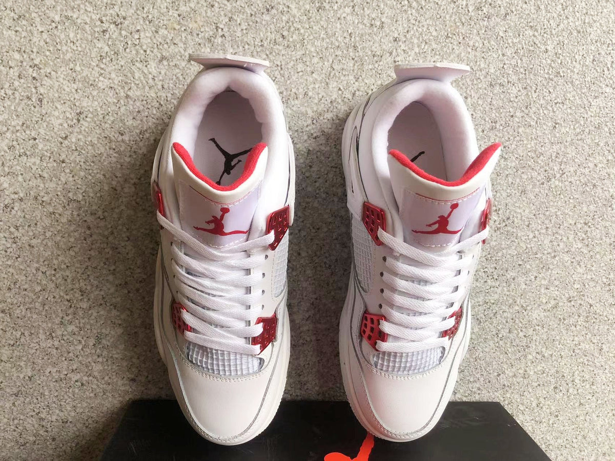 Jordan 4 High-Top Sneakers in White and Red - product image from the listing.