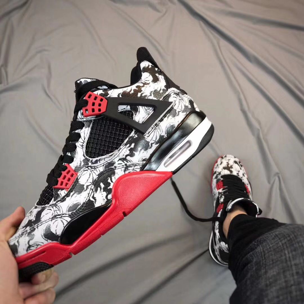Air Jordan 4 Tattoo Black White Red Sneakers - product image from the listing.