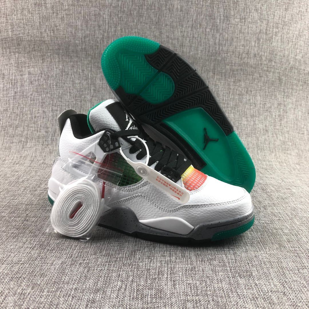 Air Jordan 4 Rasta White Green Sneakers - product image from the listing.