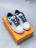 Nike SB Dunk Low LV Monogram Sneakers in White and Navy - product image from the listing.