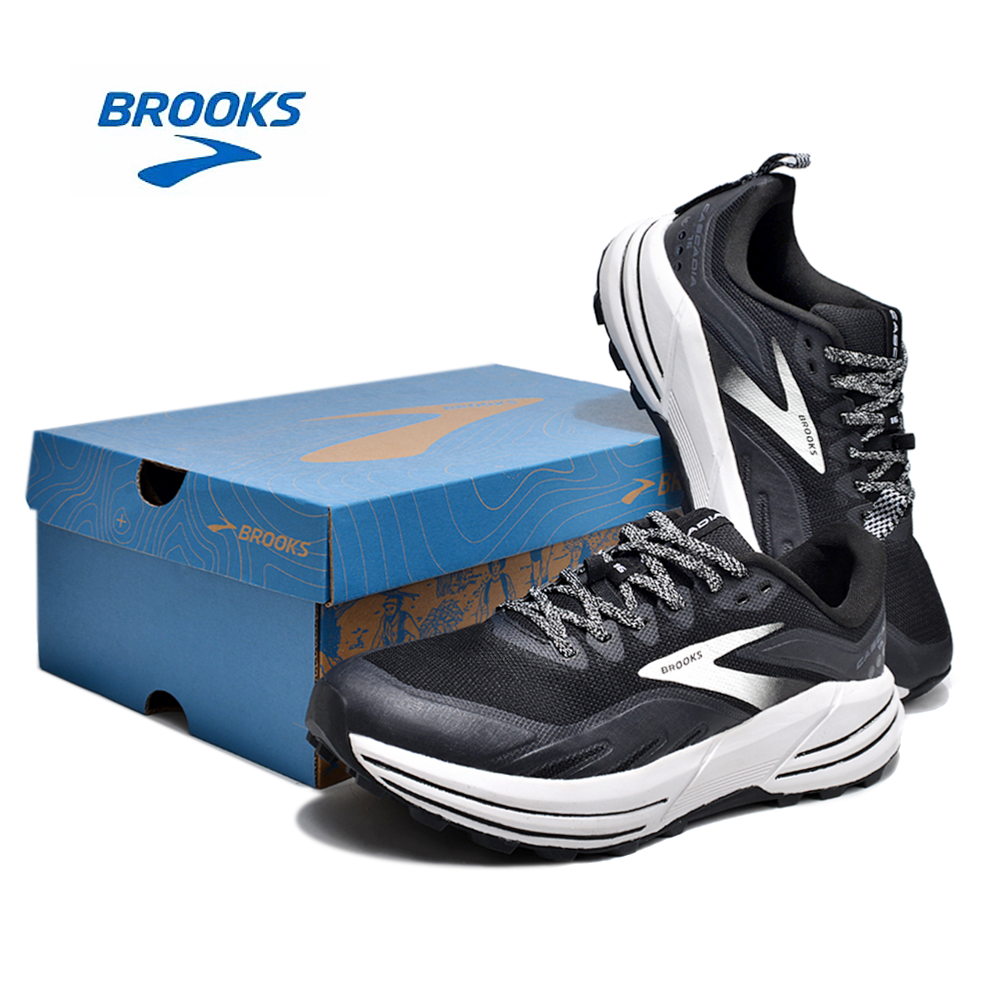 Black and White Brooks Cascadia 16 Trail Running Shoes - product image from the listing.