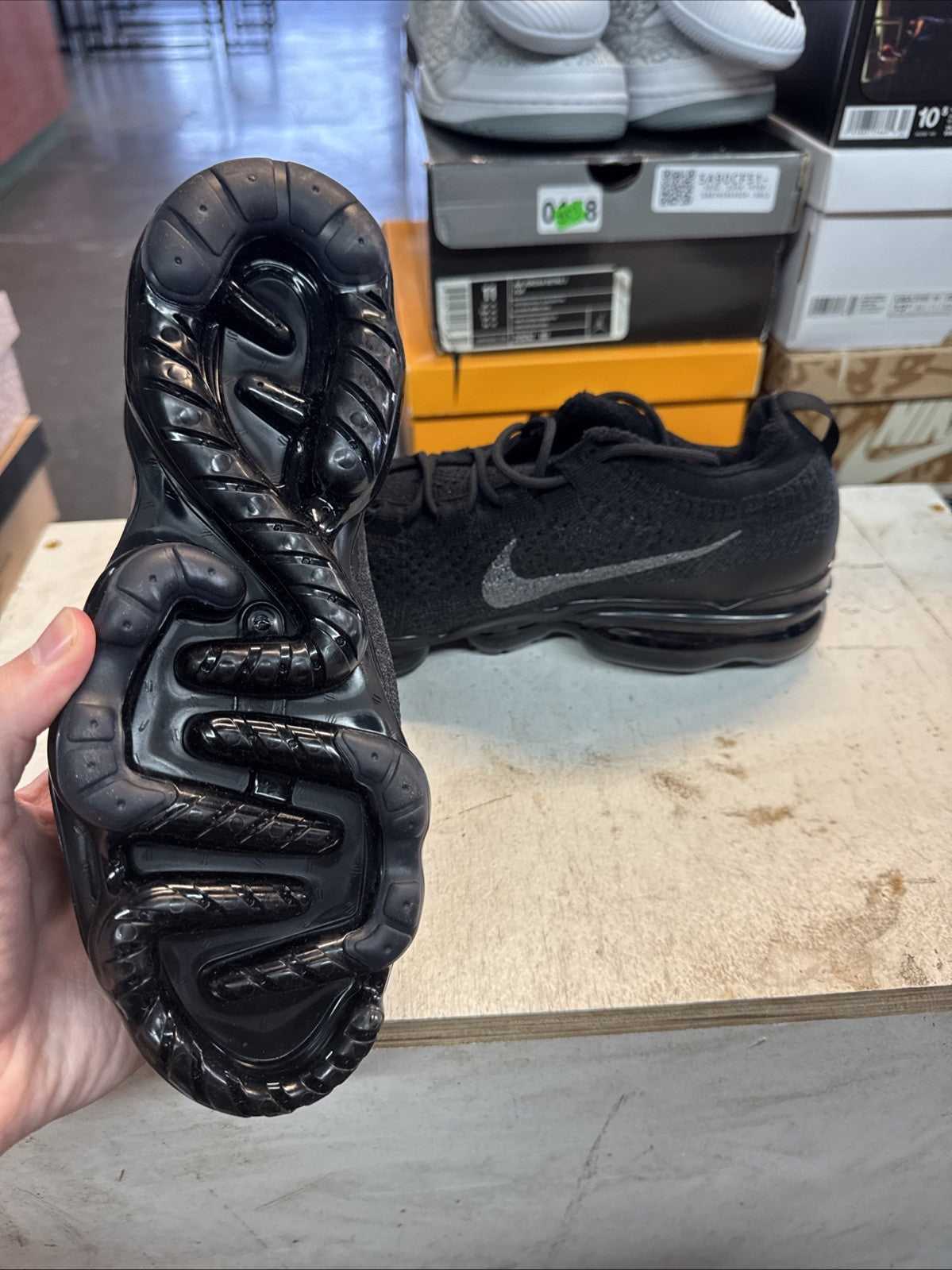 Size 10.5 - Nike Air Vapormax Flyknit Triple Black | Replacement Box for Women - product image from the listing.