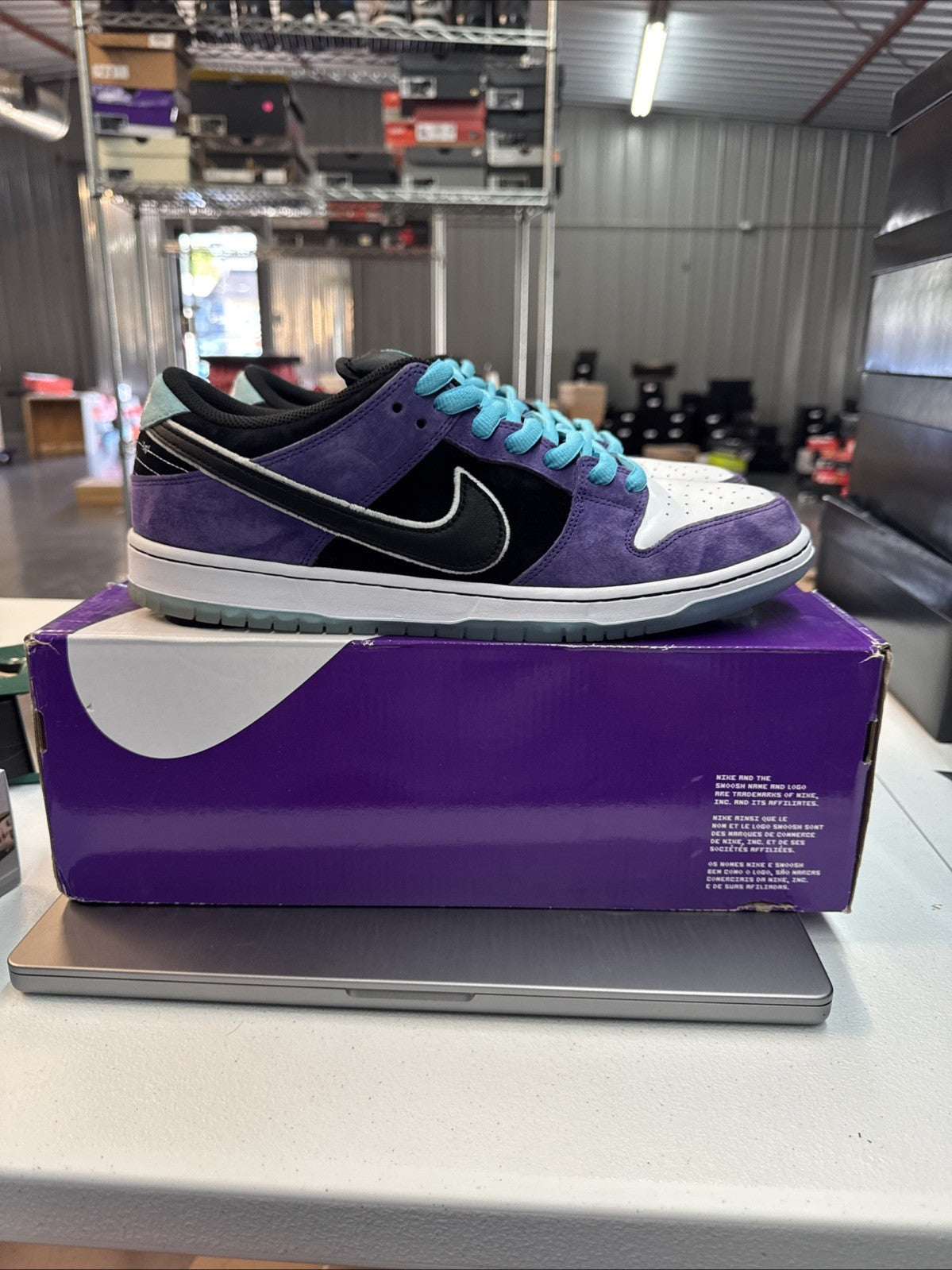 Nike SB Dunk Low Pro Court Purple Black White - Size 14 - product image from the listing.