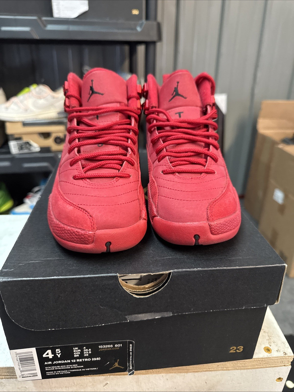 Jordan 12 Retro Mid Gym Red - Size 4.5Y (GS) - product image from the listing.