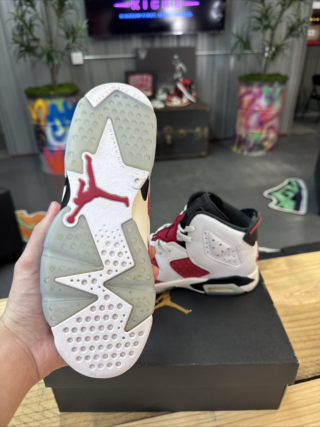 Nike Kids Jordan 6 Retro White Carmine Black - Size 7y - product image from the listing.