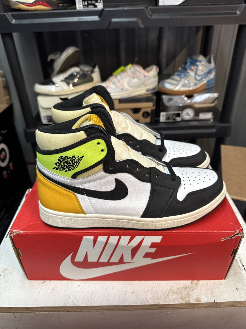 Air Jordan 1 Retro High OG Sneakers Volt Gold | Replacement Box - Size 10.5 - product image from the listing.