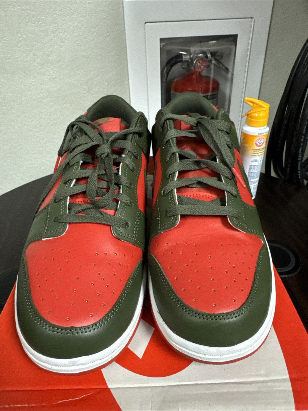 Men's Nike Dunk Low Retro BTTYS Shoes Mystic Red Cargo Khaki DV0833 600 - product image from the listing.