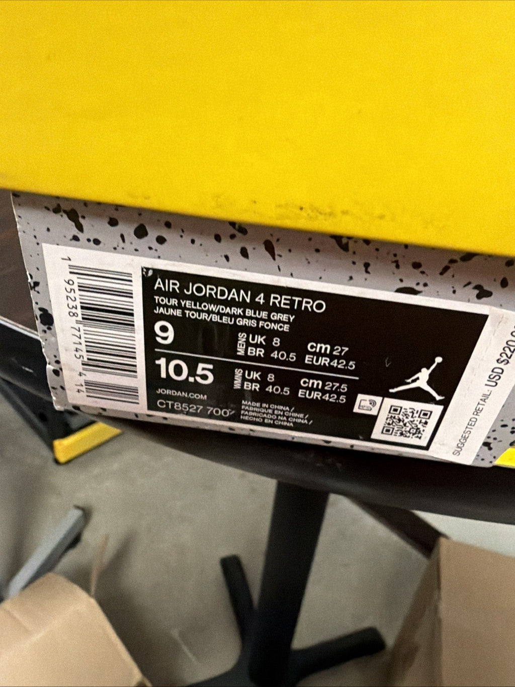 Air Jordan 4 Retro Tour Yellow/Dark in Blue Grey - product image from the listing.