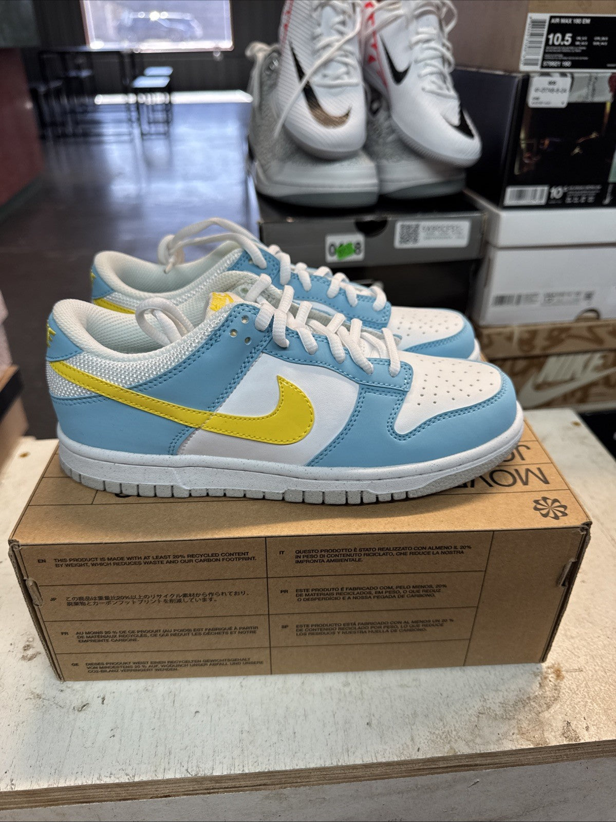 Nike Dunk Low GS Blue Chill Yellow Strike White - Size 4.5Y - product image from the listing.