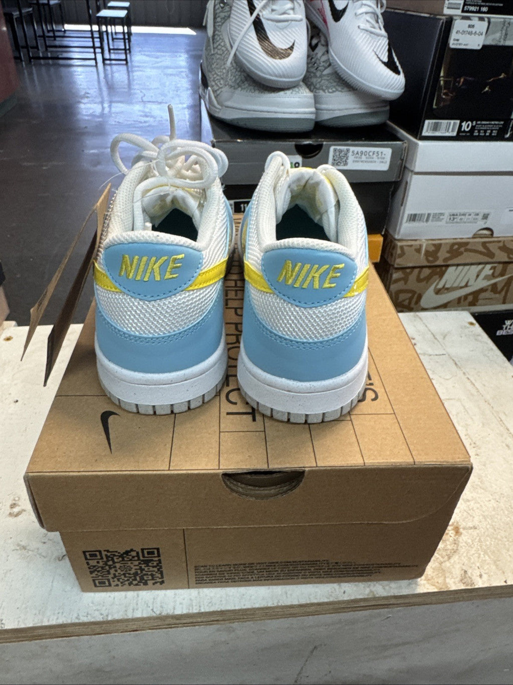 Nike Dunk Low GS Blue Chill Yellow Strike White - Size 5.5Y - product image from the listing.