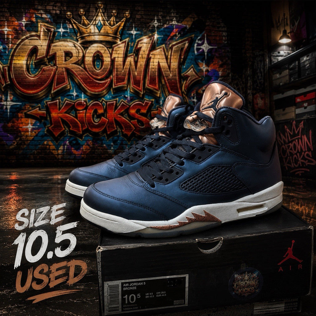 Bronze 136027 416 Obsidian/White/Metallic Bronze Size 10.5 - Air Jordan 5 Retro - product image from the listing.