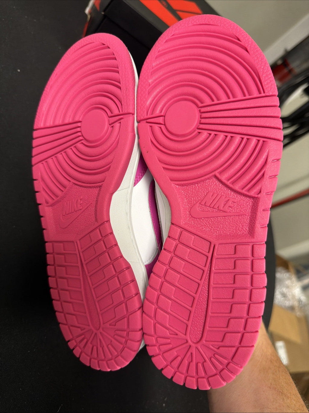 Nike Dunk Low (GS) Footwear White Pink Laser Fuchsia FB9109-102 Size 5Y, NEW - product image from the listing.