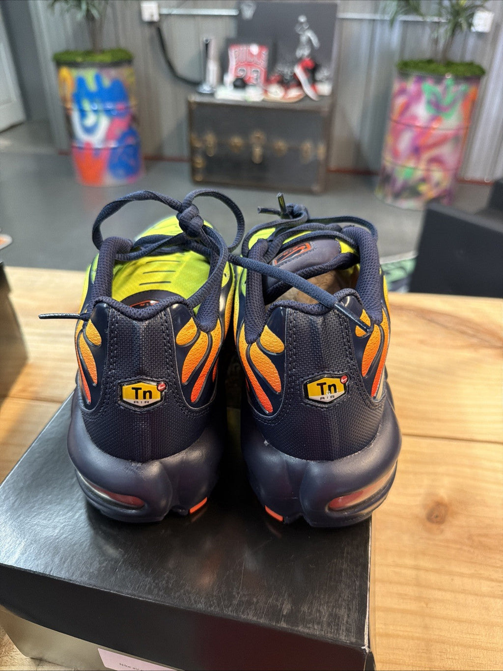 Men's Nike Air Max Plus TN Running Shoes Black Volt Orange Sneakers - product image from the listing.